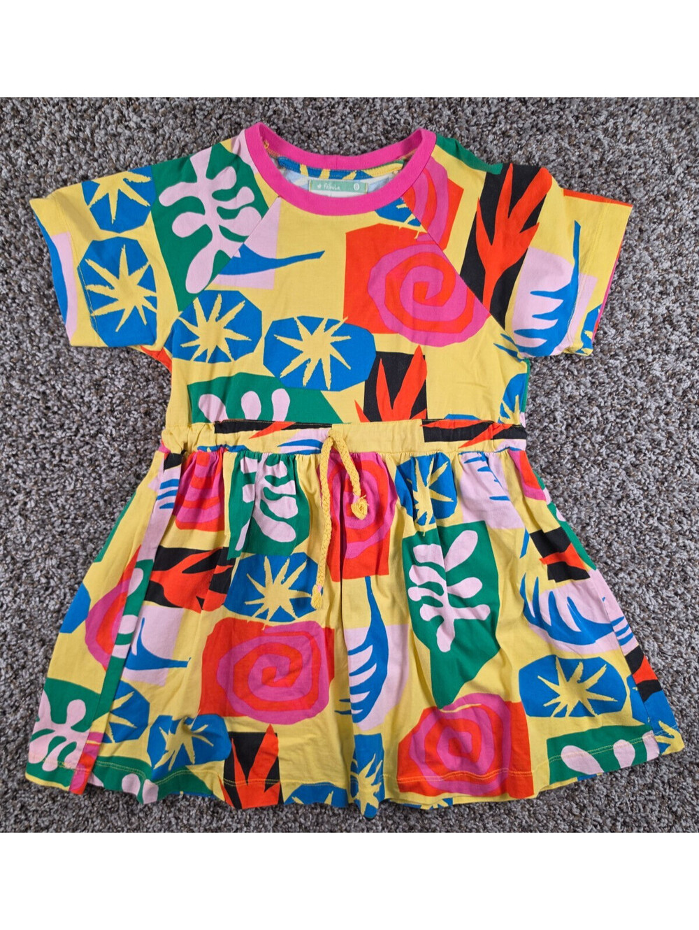 Fabula Girls Sz 8 Short Sleeve A Line Cotton Dress Bright Bold Print